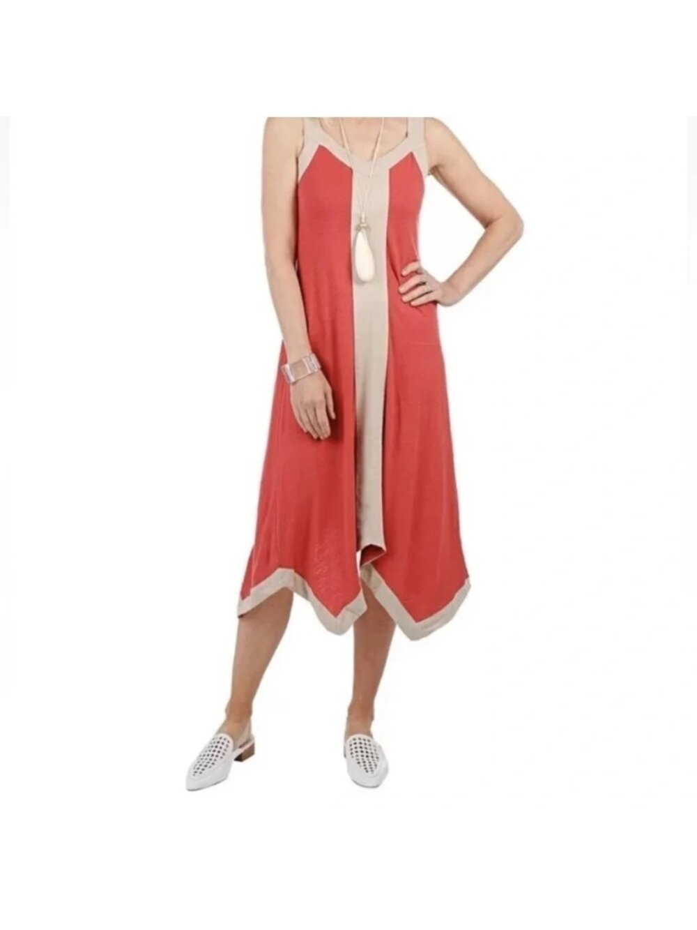 NEW MarlaWynne Geranium Beige Linen Blend Tank Dress Summer Size XS